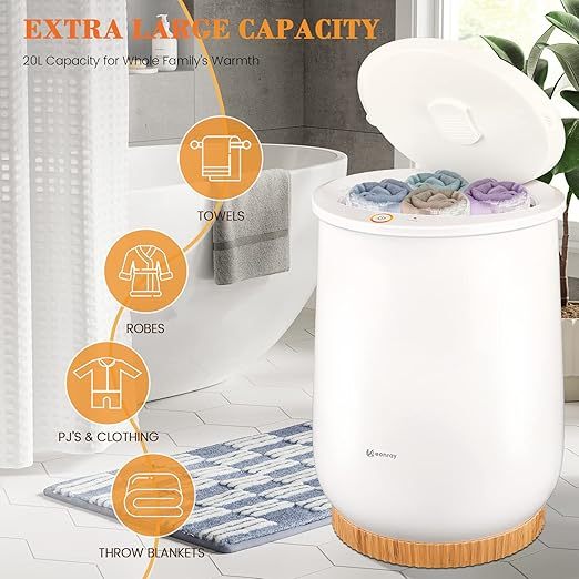 Barrel-Style Towel Warmer Luxury Barrel-Shaped Towel Heater Large-Capacity Bathroom Towel Warmer Auto-Shutoff Function Holds Two 40“ x 70” Oversized Towels, Bathrobes, Blankets, Pajamas, and More