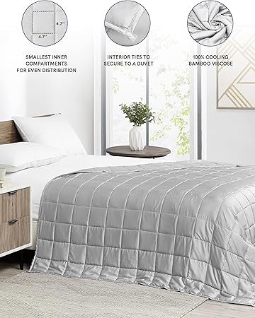 Cooling Weighted Blanket — 100% Cooling Oeko-Tex Certified Material with Premium Glass Beads (Light Grey, 48''x72'' 20lbs), Suit for One Person(~190lb) Use on Twin/Full Bed