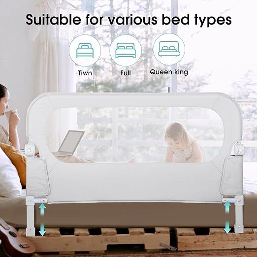 Baby Bed Rail Guard for Toddlers - 58.7" Toddler Bed Rails for Twin, Full, Queen, King Bunk Size Bed Swing Down Bedrail Extral Tall Child Safety Side Railing Guards for Kids