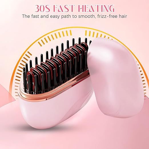💥💥💥 Limited Time 50% Off 💥💥💥 Mini Hair Straightener, Portable Electric Straightening Comb 30-Second Rapid Heating, Rechargeable Thermal Comb Travel Wireless Straightening Comb