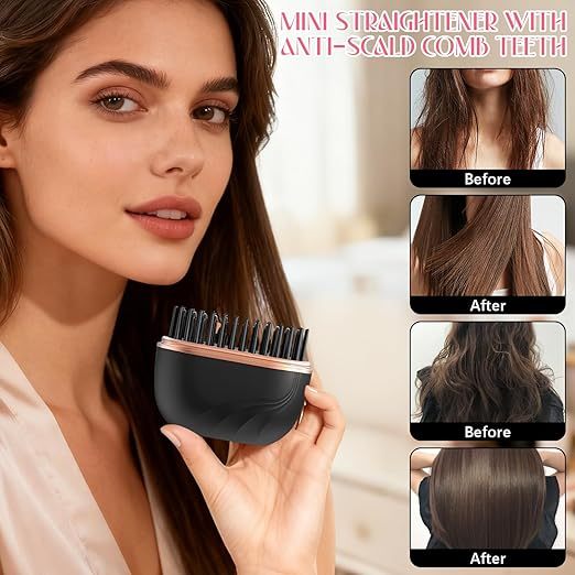 💥💥💥 Limited Time 50% Off 💥💥💥 Mini Hair Straightener, Portable Electric Straightening Comb 30-Second Rapid Heating, Rechargeable Thermal Comb Travel Wireless Straightening Comb