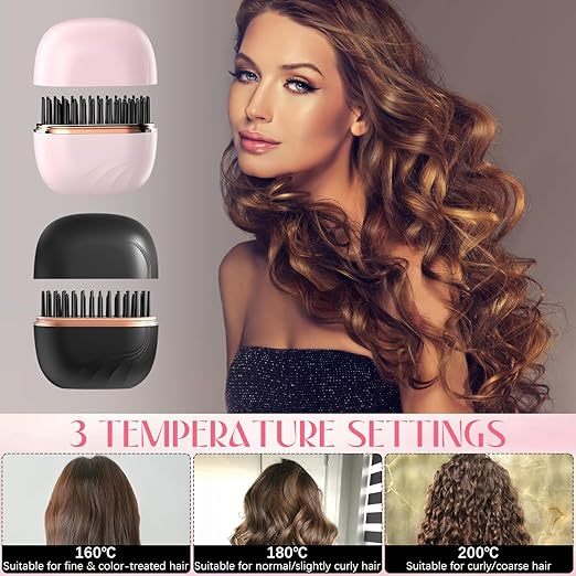 💥💥💥 Limited Time 50% Off 💥💥💥 Mini Hair Straightener, Portable Electric Straightening Comb 30-Second Rapid Heating, Rechargeable Thermal Comb Travel Wireless Straightening Comb
