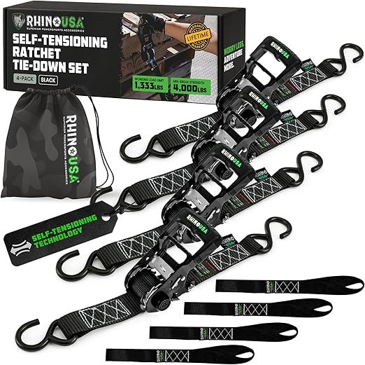 ⏰⏰⏰Last chance to grab a bargain! ⏰⏰⏰Self-locking ratchet straps  - Patented heavy-duty cargo straps maintain tension even when loads shift - Ideal for motorcycles, ATVs, UTVs, trucks, general cargo, and more