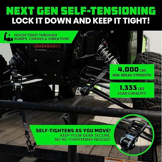⏰⏰⏰Last chance to grab a bargain! ⏰⏰⏰Self-locking ratchet straps  - Patented heavy-duty cargo straps maintain tension even when loads shift - Ideal for motorcycles, ATVs, UTVs, trucks, general cargo, and more