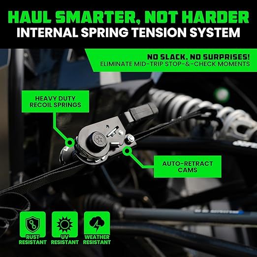 ⏰⏰⏰Last chance to grab a bargain! ⏰⏰⏰Self-locking ratchet straps  - Patented heavy-duty cargo straps maintain tension even when loads shift - Ideal for motorcycles, ATVs, UTVs, trucks, general cargo, and more