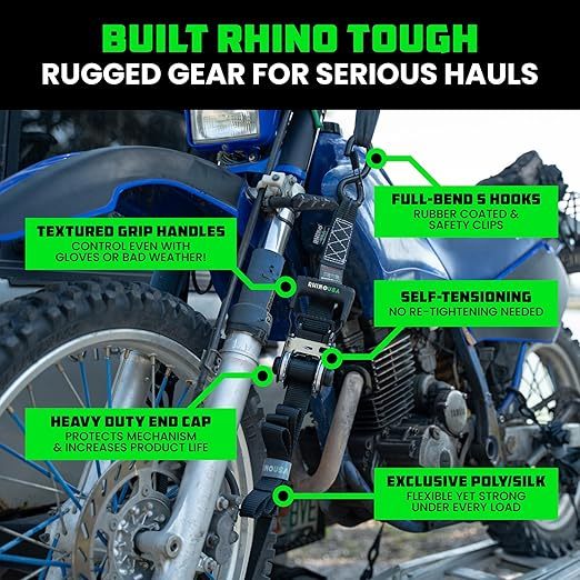 ⏰⏰⏰Last chance to grab a bargain! ⏰⏰⏰Self-locking ratchet straps  - Patented heavy-duty cargo straps maintain tension even when loads shift - Ideal for motorcycles, ATVs, UTVs, trucks, general cargo, and more