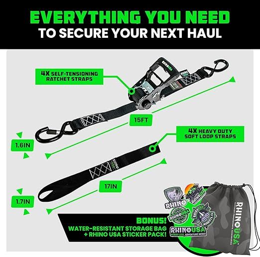 ⏰⏰⏰Last chance to grab a bargain! ⏰⏰⏰Self-locking ratchet straps  - Patented heavy-duty cargo straps maintain tension even when loads shift - Ideal for motorcycles, ATVs, UTVs, trucks, general cargo, and more