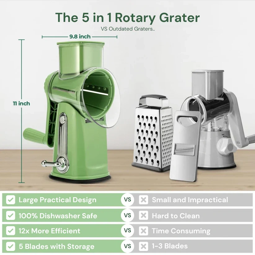 🔥 Flash Sale | Top Sellers Now 50% Off 🔥 5-in-1 Rotating Cheese Grater/Vegetable Slicer