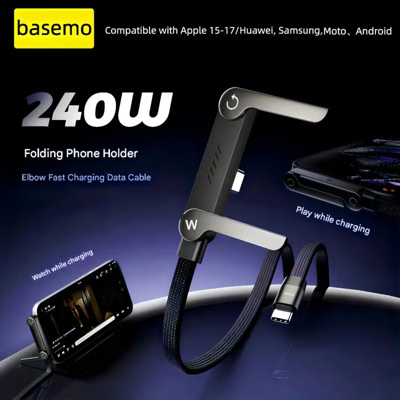 🔥 Flash Sale | Top Sellers Now 50% Off 🔥 240W Braided Fast Charging Cable with Built-in Phone Stand