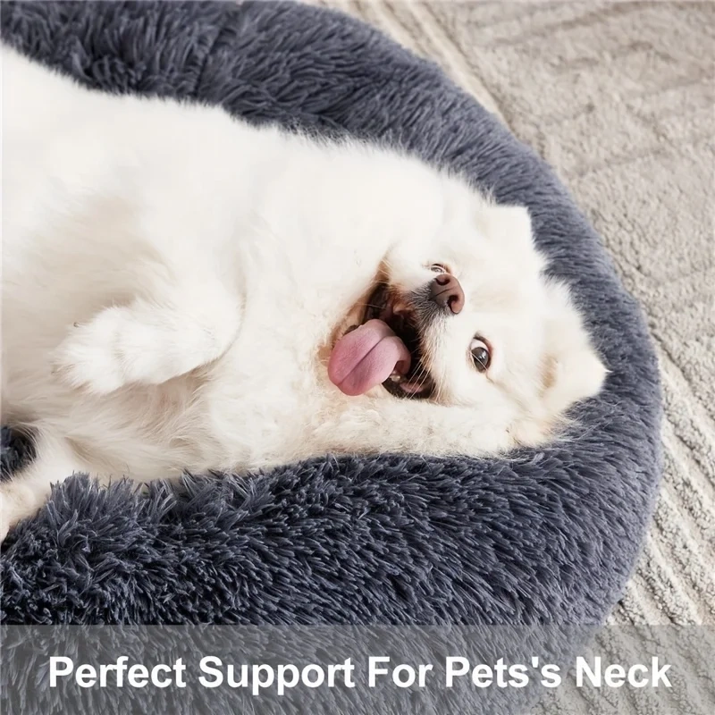 Plush Dog Cat Bed Anti-Anxiety Donut Cuddler Warm Cozy Soft Round Bed Fluffy Cushion Bed For Small Medium Large Dog Cat Products