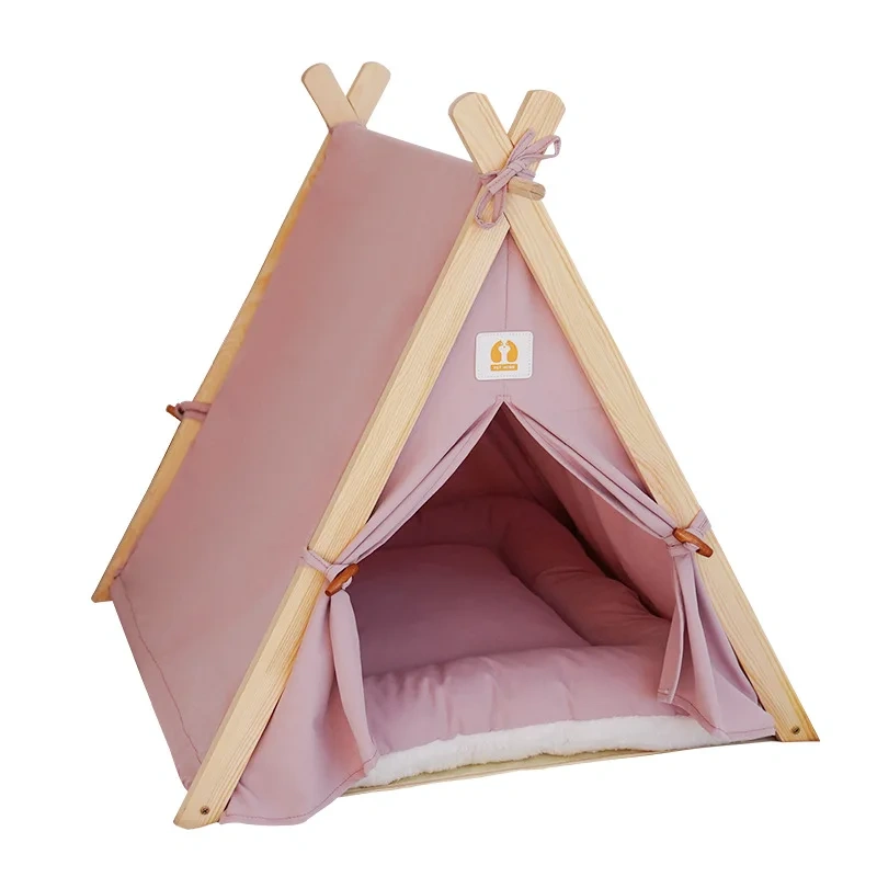 Pet tent house dog bed puppy cat indoor outdoor tent with pad portable removable canvas solid wood tent cat litter dog bed