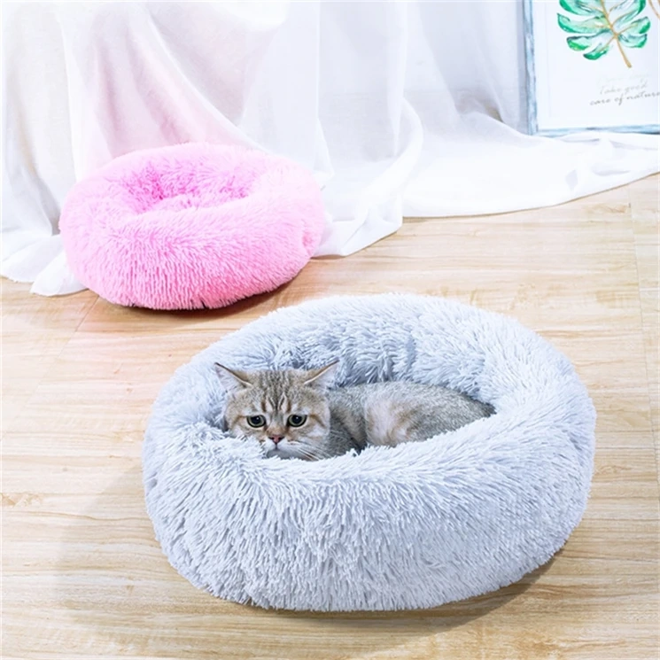 High Quality Kitty Cozy Sleeping Round Kennel Cushion Plush Pet Bed for Dogs Cats