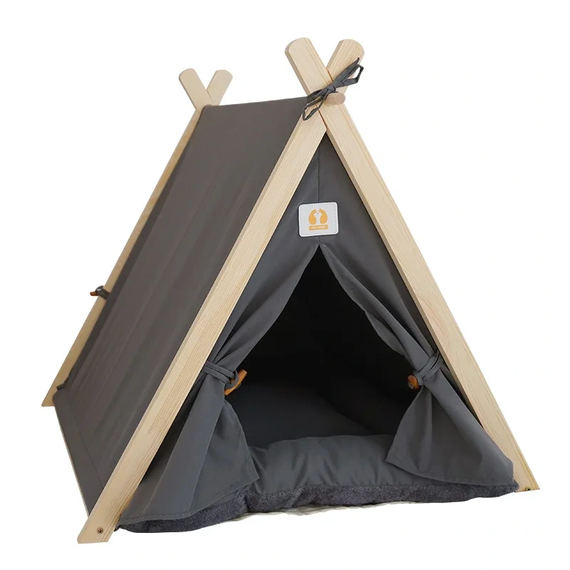 Pet tent house dog bed puppy cat indoor outdoor tent with pad portable removable canvas solid wood tent cat litter dog bed