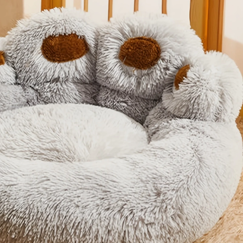 Pet Dog Bed All Seasons Paw Shape Long Plush Warm Cat Bed Cozy and Comfy Pet Cushion for Puppy Large Dog Bed Design Dog Products