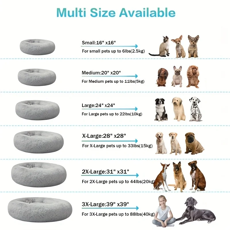 Plush Dog Cat Bed Anti-Anxiety Donut Cuddler Warm Cozy Soft Round Bed Fluffy Cushion Bed For Small Medium Large Dog Cat Products