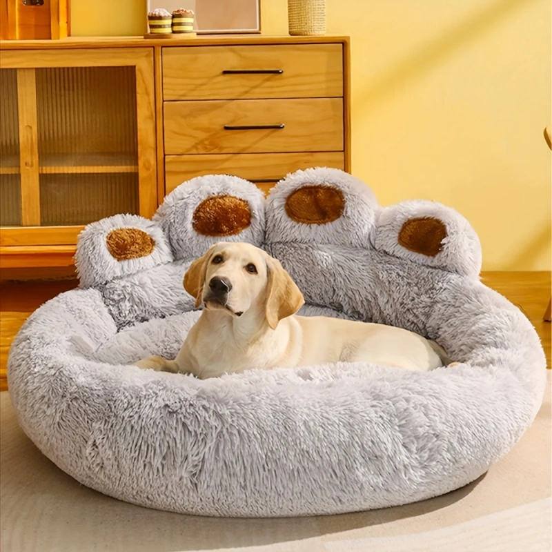 Pet Dog Bed All Seasons Paw Shape Long Plush Warm Cat Bed Cozy and Comfy Pet Cushion for Puppy Large Dog Bed Design Dog Products