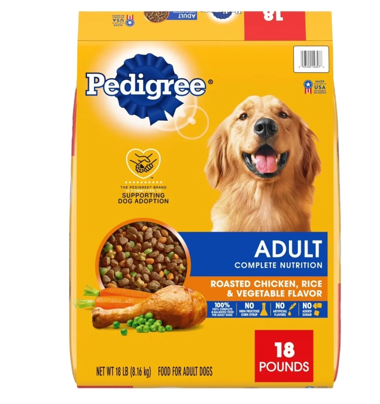 Pedigree Complete Nutrition Roasted Chicken, Rice & Vegetable Dry Dog Food For Adult Dog, 18 Lb. Bag
