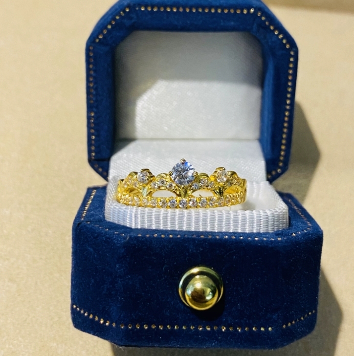 Crown Ring Gold 999 Full Gold Solid Bell Princess Same Authentic 24k Pure Gold Crystal Mosang Zircon