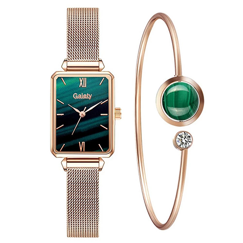 Nifer Fashion New Ladies Watch Alloy Mesh Belt Small Green Square Head Quartz Female