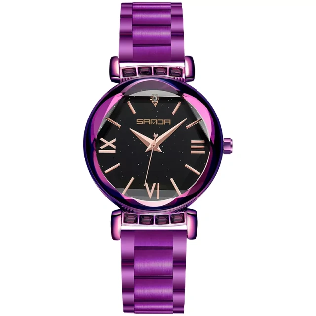 FREE SAMPLE Roman digital star dial petal cut mirror elegant all steel strap fashion watch