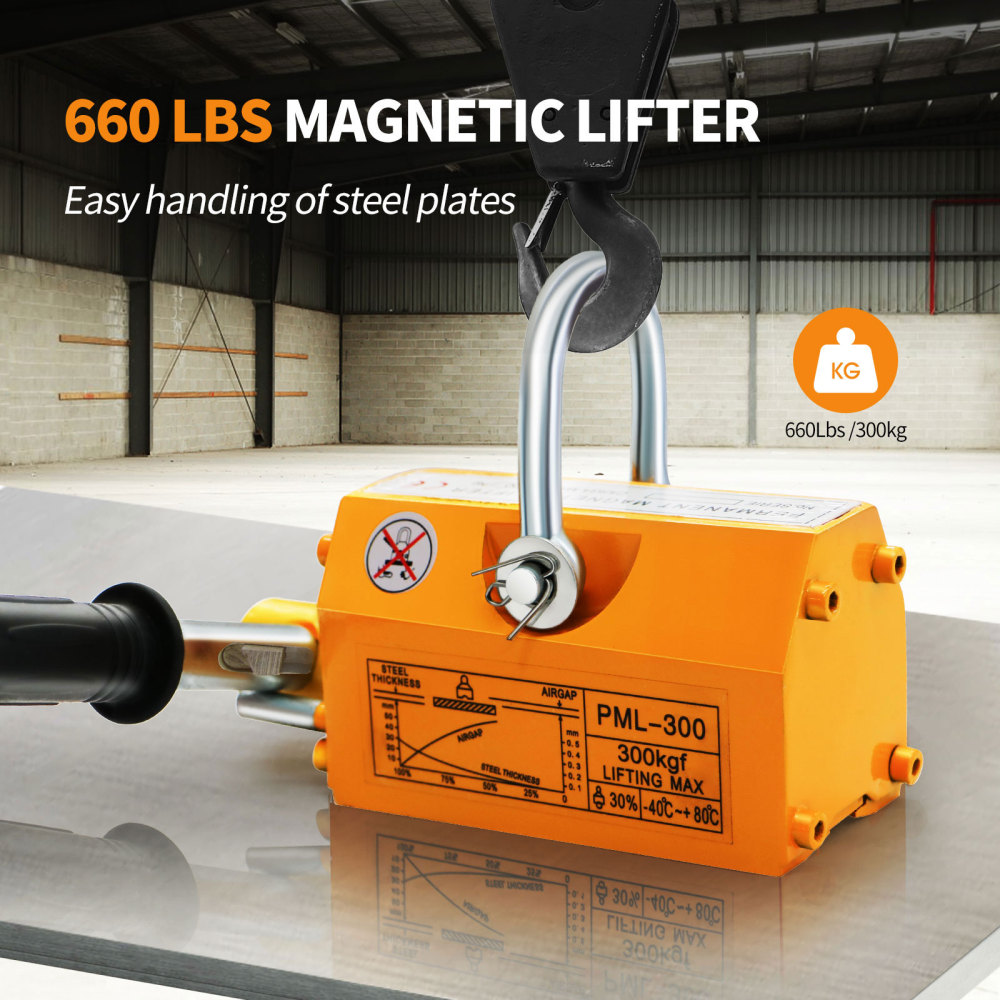 Magnetic Lifter, 660Lbs Permanent Lift Magnets with Release, 300KG Lifting Magnet with Strong Neodymium Magnets, Used in Shop Crane, for Hoist, Board, Lifting Plate Steel
