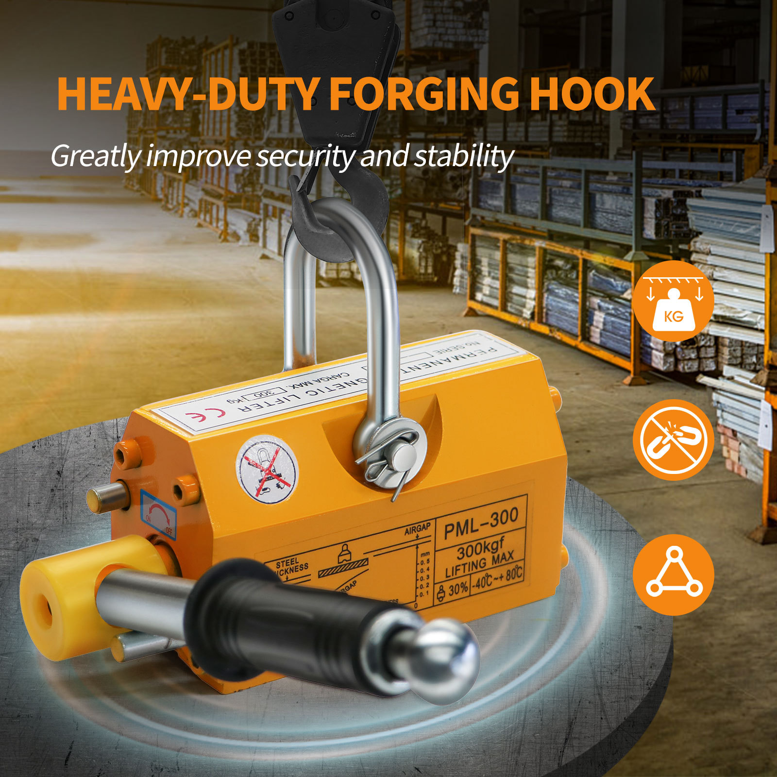 Magnetic Lifter, 660Lbs Permanent Lift Magnets with Release, 300KG Lifting Magnet with Strong Neodymium Magnets, Used in Shop Crane, for Hoist, Board, Lifting Plate Steel