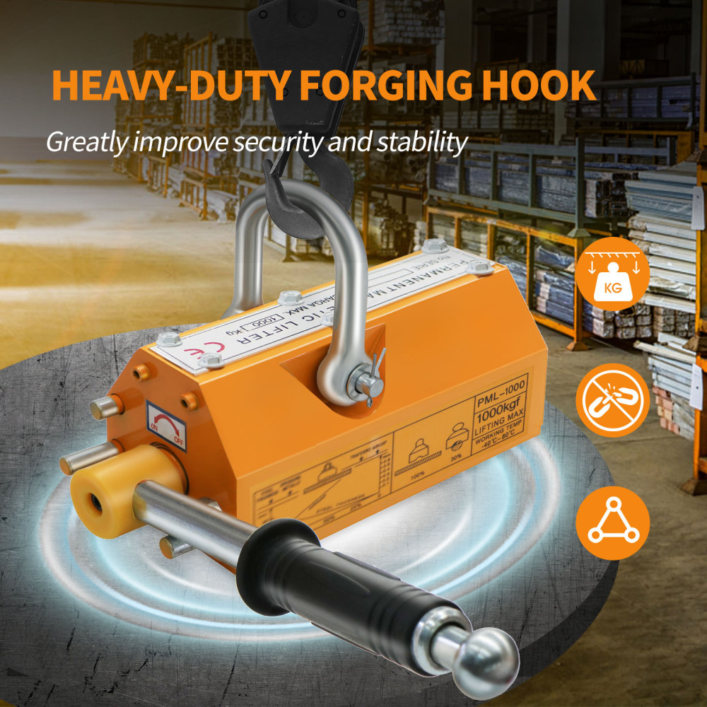 Magnetic Lifter, 2200Lbs Permanent Lift Magnets with Release, 1000KG Lifting Magnet with Strong Neodymium Magnets, Used in Shop Crane, for Hoist, Board, Lifting Plate Steel