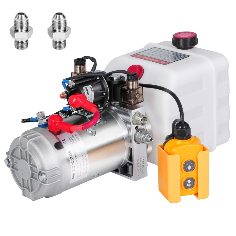 HONYTA 3 Quart Plastic Oil Tank Hydraulic Power Unit Hydraulic Pump Dump Trailer Car Lifting 12V DC Motor Double Acting Hydraulic Power Pack