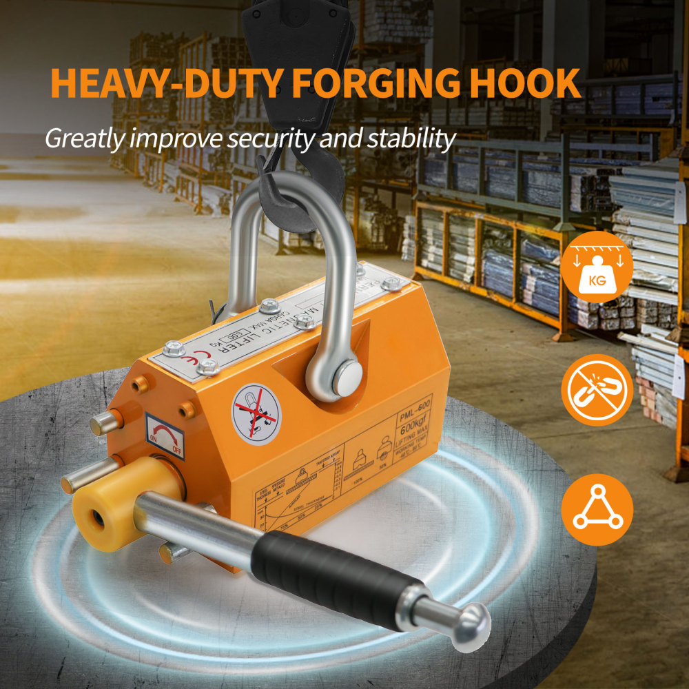 Magnetic Lifter, 600KG Lifting Magnet with Strong Neodymium Magnets, 1320Lbs Permanent Lift Magnets with Release, Used in Shop Crane, for Hoist, Board, Lifting Plate Steel