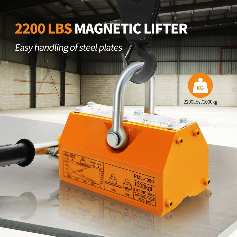 Magnetic Lifter, 2200Lbs Permanent Lift Magnets with Release, 1000KG Lifting Magnet with Strong Neodymium Magnets, Used in Shop Crane, for Hoist, Board, Lifting Plate Steel