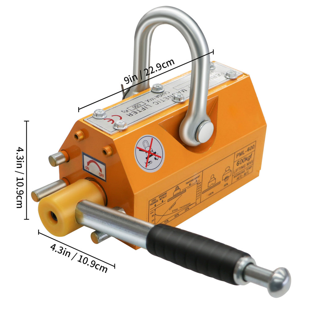 Magnetic Lifter, 600KG Lifting Magnet with Strong Neodymium Magnets, 1320Lbs Permanent Lift Magnets with Release, Used in Shop Crane, for Hoist, Board, Lifting Plate Steel