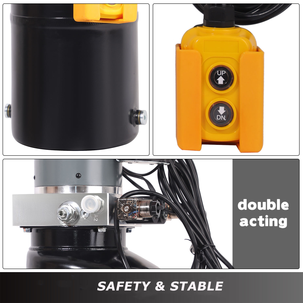 HONYTA Hydraulic Power Unit 12V DC Motor with 8 Quart Iron Oil Tank Double Acting Performance Pump for Lifting 4M Control Handle