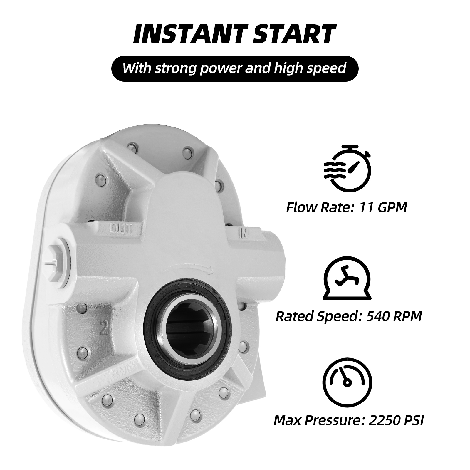 HONYTA Hydraulic PTO Pump 11 GPM 540 RPM 2250PSI Hydraulic Power Take Off Pump 6 Teeth SAE16 Inlet and SAE12 Outlet for Trucks and Tractor