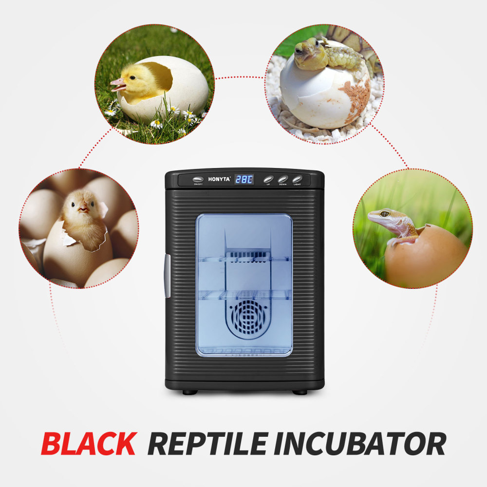 HONYTA Incubators for Hatching Eggs, 25L Portable Reptile Scientific Lab Incubator with 5°C-60°C, 12V/110V Heating and Cooling for Small Reptiles (Black)