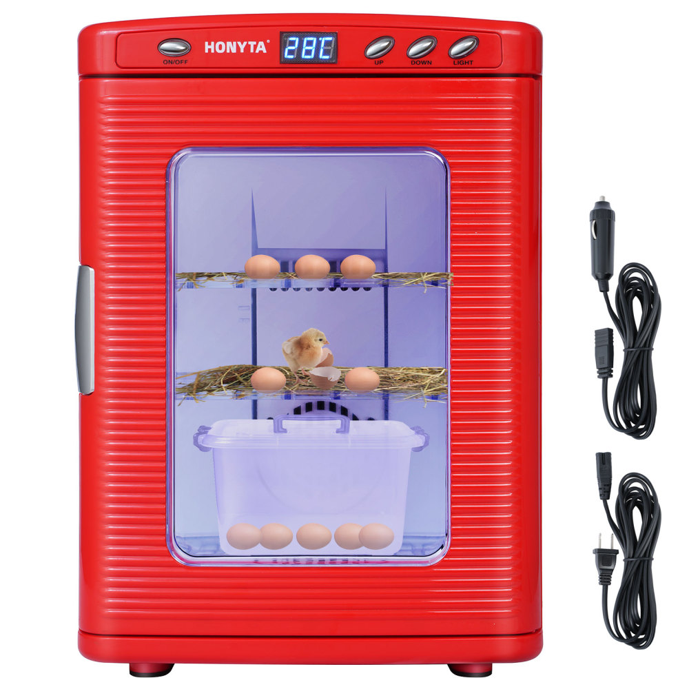 HONYTA Incubators for Hatching Eggs, 25L Portable Reptile Scientific Lab Incubator with 5°C-60°C, 12V/110V Heating and Cooling for Small Reptiles (Red)