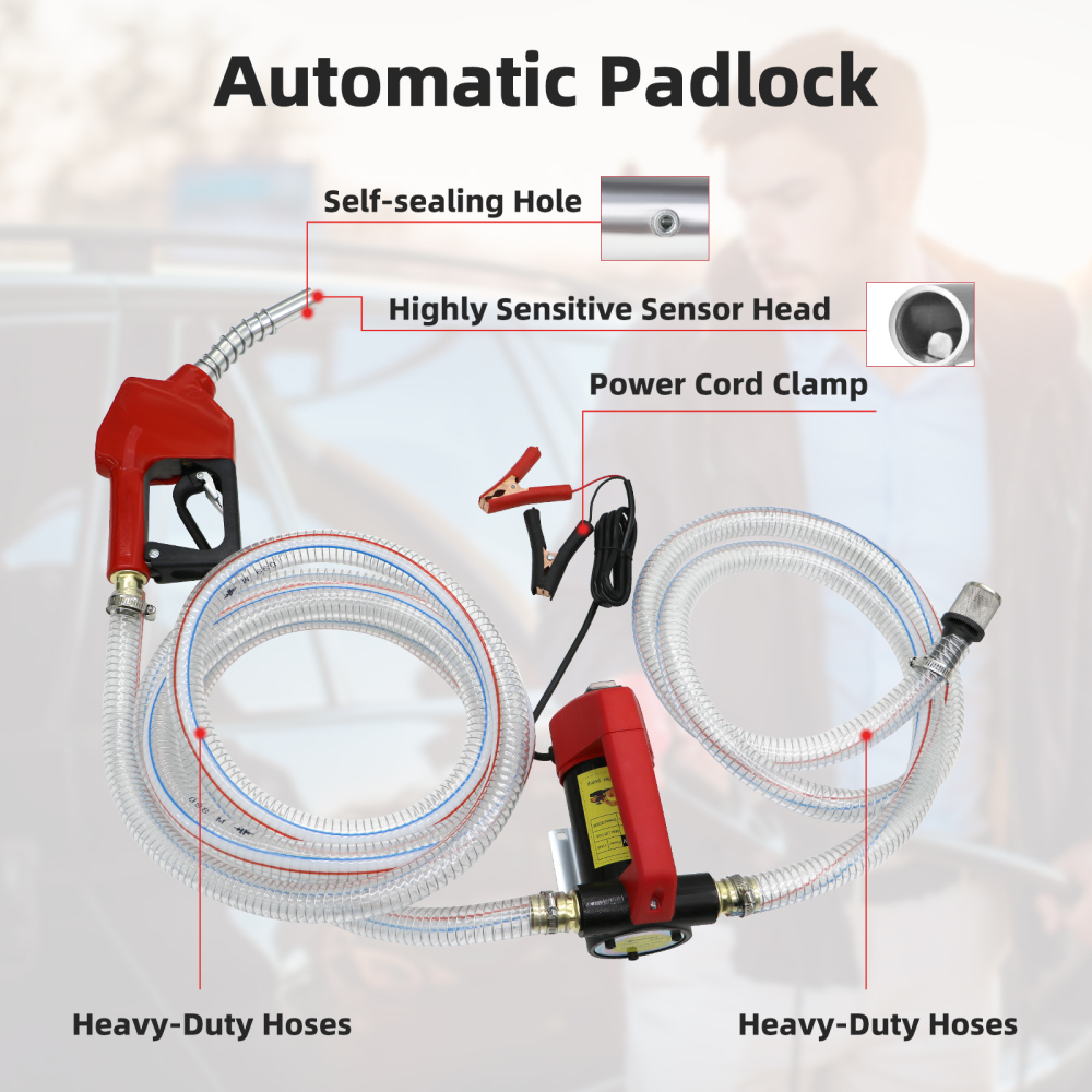 HONYTA 12V Fuel Transfer Pump, 12GPM Diesel Transfer Pump Kit, Self Priming DC Electric Fuel Transfer Pump With Nozzle Hose, Suitable For Diesel, Kerosene, Transformer Oil