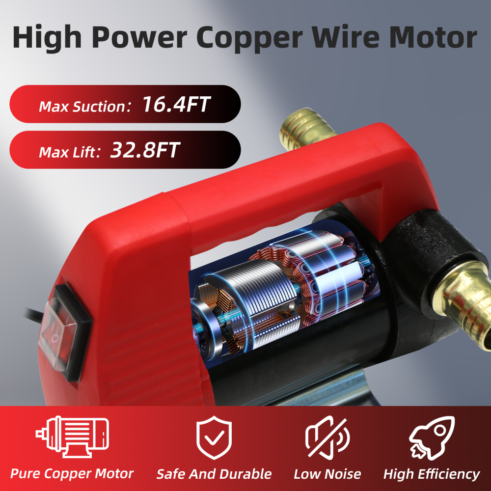 HONYTA 12V Fuel Transfer Pump, 12GPM Diesel Transfer Pump Kit, Self Priming DC Electric Fuel Transfer Pump With Nozzle Hose, Suitable For Diesel, Kerosene, Transformer Oil