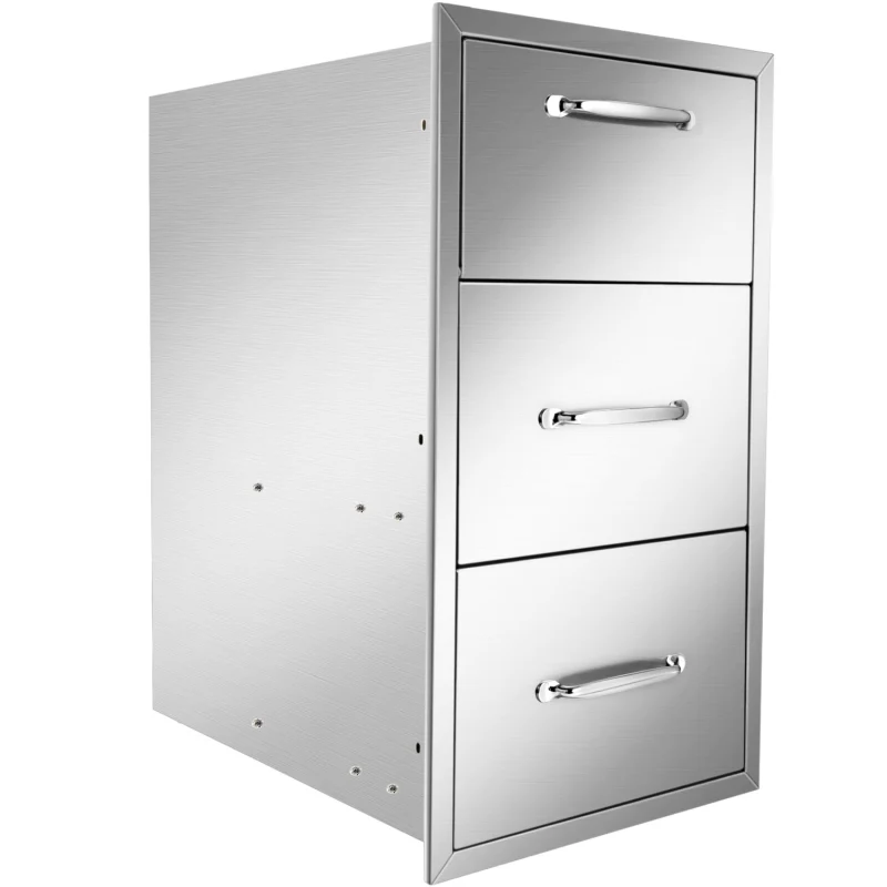 HONYTA Outdoor Kitchen Drawers 17x30x23 Inch,Outdoor Kitchen Drawers Stainless,3-Tier Stainless Steel BBQ Drawers, Triple Access Drawers with Handle for BBQ Island Outdoor Kitchen