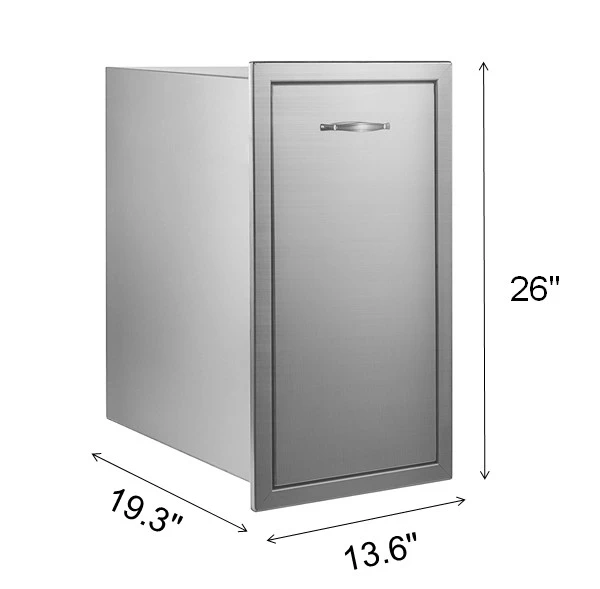 HONYTA 13.6Wx26H Inch Outdoor Kitchen Trash Drawer with Pull-Out Tray and Handle Stainless Steel BBQ Trash Drawer with Sliding Rails for Outdoor Kitchen BBQ Island