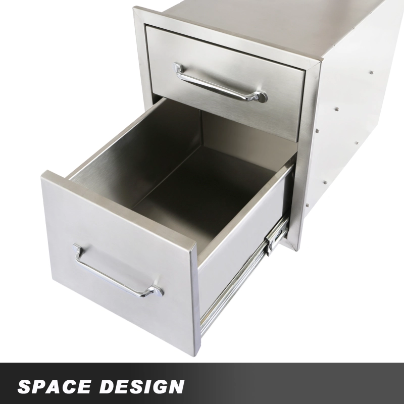 HONYTA Outdoor Kitchen Drawers 14x14.5x23 Inch,Outdoor Kitchen Drawers Stainless,2-Tier Stainless Steel BBQ Drawers,Double Access Drawers with Handle for BBQ Island Outdoor Kitchen