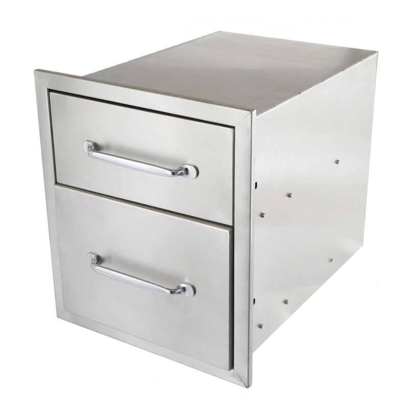 HONYTA Outdoor Kitchen Drawers 14x14.5x23 Inch,Outdoor Kitchen Drawers Stainless,2-Tier Stainless Steel BBQ Drawers,Double Access Drawers with Handle for BBQ Island Outdoor Kitchen