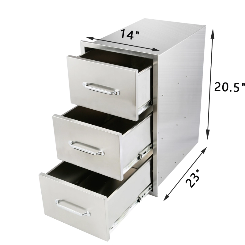 HONYTA Outdoor Kitchen Drawers 14x20.5x23 Inch,Outdoor Kitchen Drawers Stainless,3-Tier Stainless Steel BBQ Drawers, Triple Access Drawers with Handle for BBQ Island Outdoor Kitchen