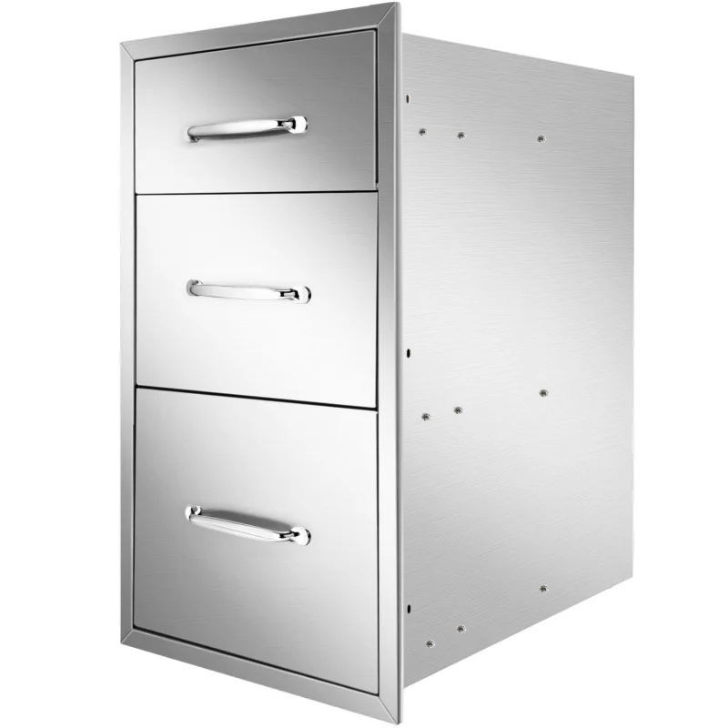 HONYTA Outdoor Kitchen Drawers 14x20.5x23 Inch,Outdoor Kitchen Drawers Stainless,3-Tier Stainless Steel BBQ Drawers, Triple Access Drawers with Handle for BBQ Island Outdoor Kitchen