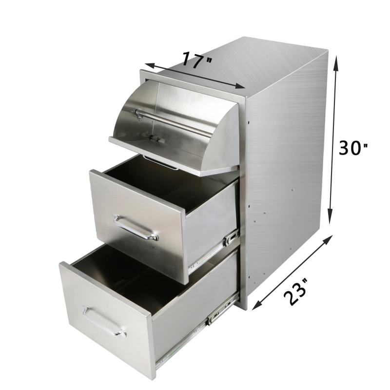 HONYTA Outdoor Kitchen Drawers 17x30x23 Inch,Outdoor Kitchen Drawers Stainless,3-Tier Stainless Steel BBQ Drawers, Triple Access Drawers with Handle for BBQ Island Outdoor Kitchen