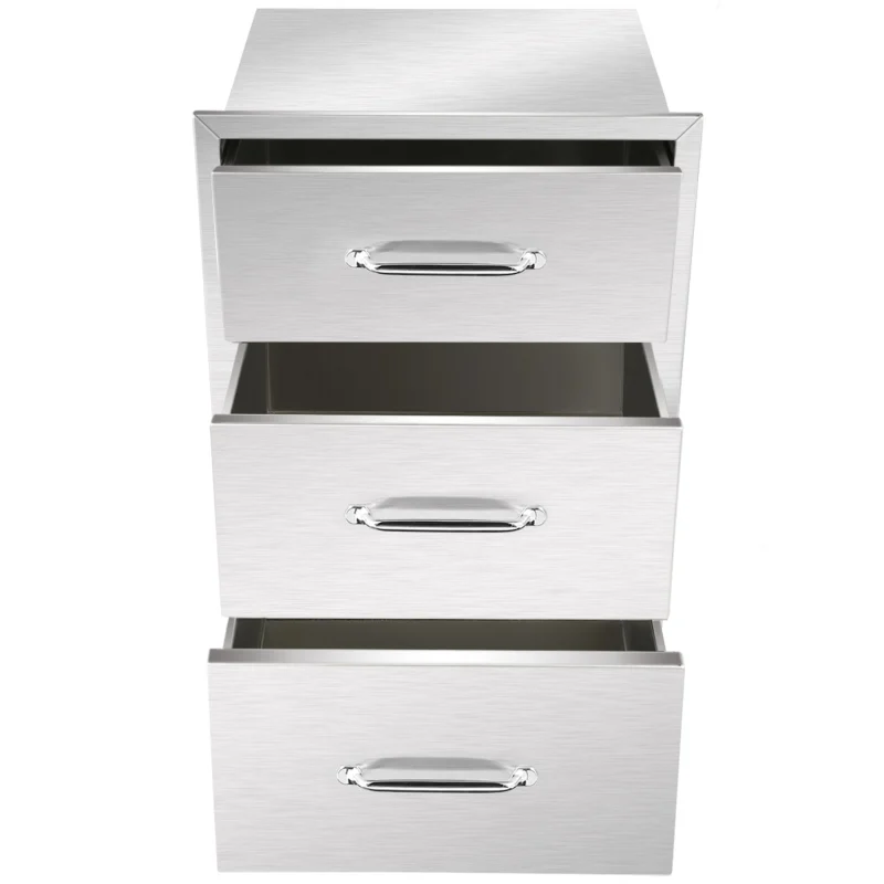 HONYTA Outdoor Kitchen Drawers 14x20.5x23 Inch,Outdoor Kitchen Drawers Stainless,3-Tier Stainless Steel BBQ Drawers, Triple Access Drawers with Handle for BBQ Island Outdoor Kitchen
