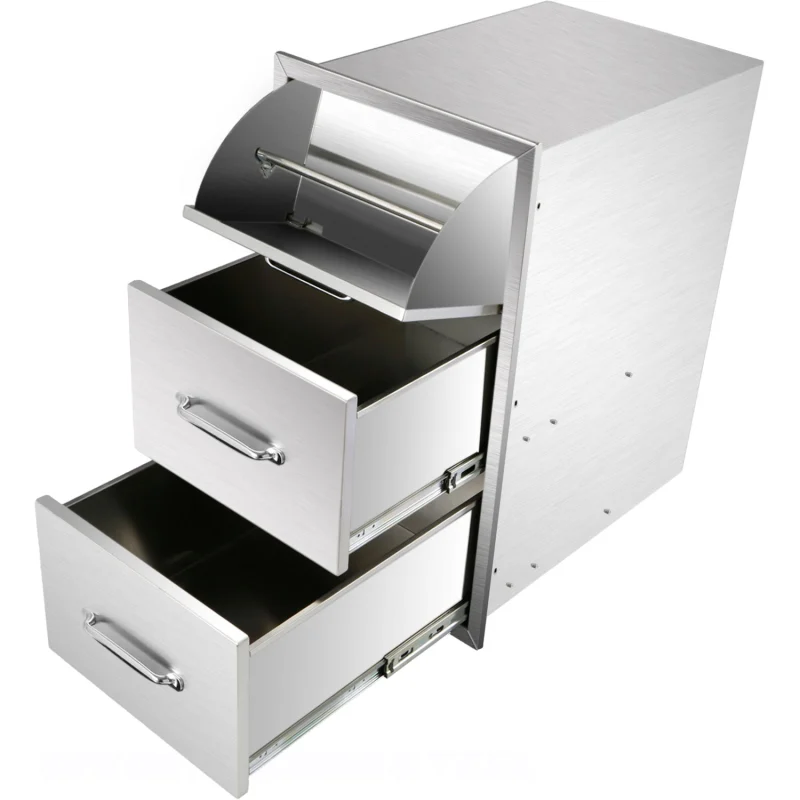 HONYTA Outdoor Kitchen Drawers 17x30x23 Inch,Outdoor Kitchen Drawers Stainless,3-Tier Stainless Steel BBQ Drawers, Triple Access Drawers with Handle for BBQ Island Outdoor Kitchen