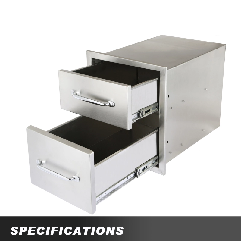 HONYTA Outdoor Kitchen Drawers 14x14.5x23 Inch,Outdoor Kitchen Drawers Stainless,2-Tier Stainless Steel BBQ Drawers,Double Access Drawers with Handle for BBQ Island Outdoor Kitchen