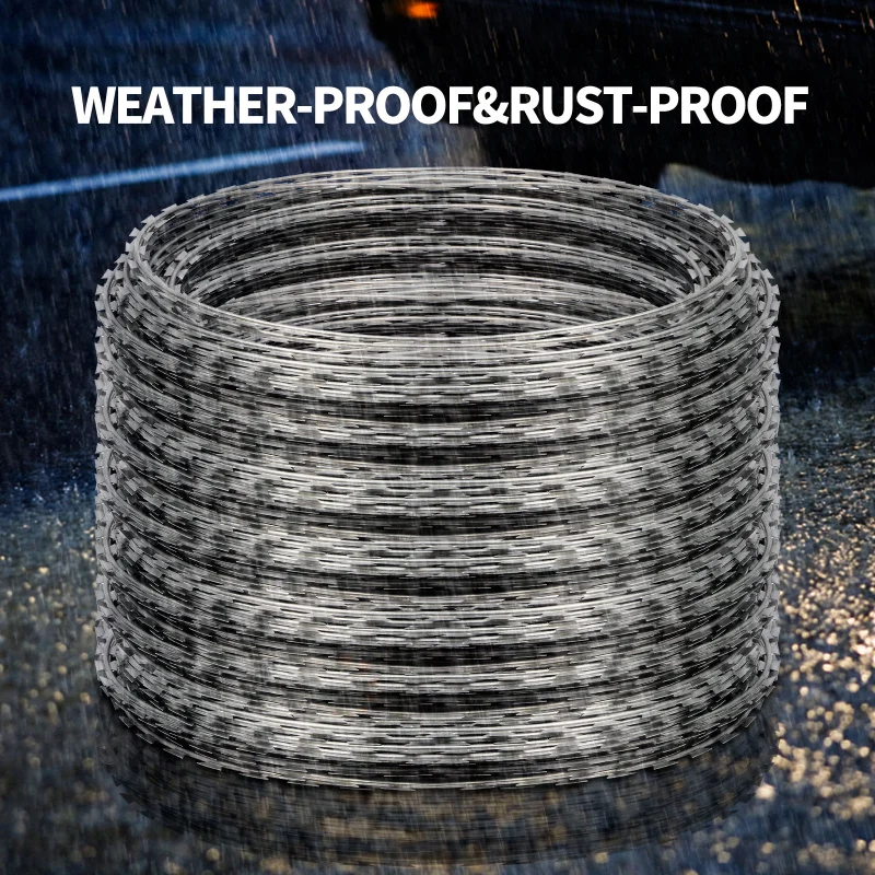 HONYTA 147 Feet Razor Wire Galvanized Barbed Wire,147 Feet Razor Ribbon Barbed Wire,Useful Protection for Fence,Wall,Garden,Factory