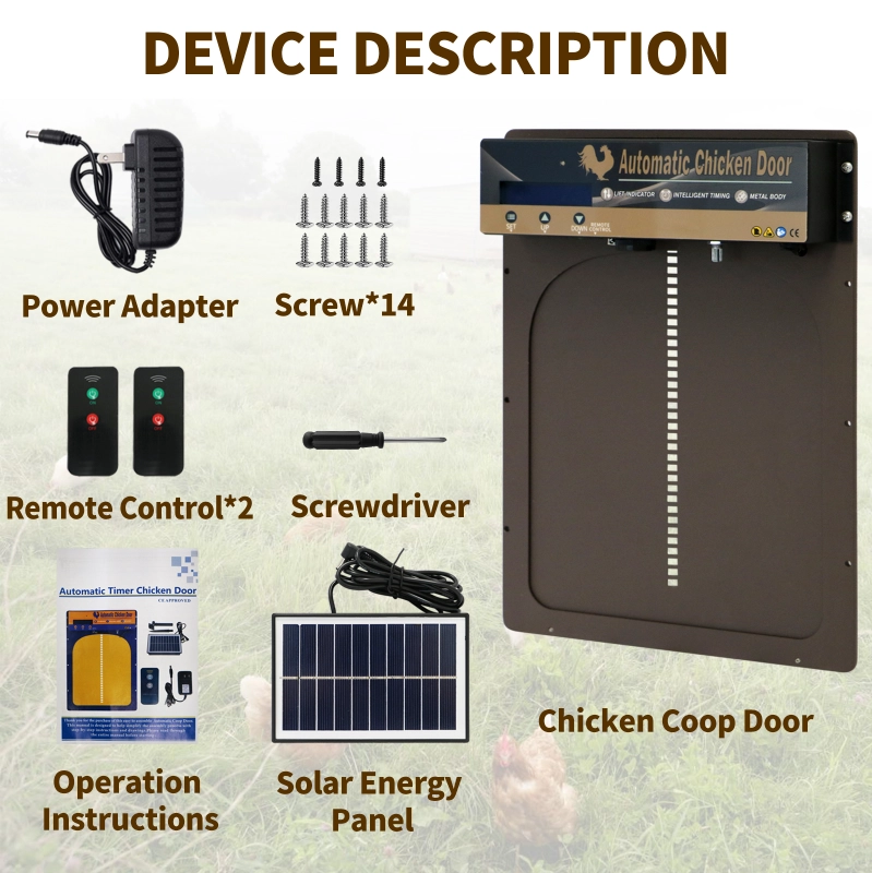 HONYTA Solar Powered Automatic Chicken Coop Door, LED Display Chicken Door With Timer & Light Sensor & Infrared Sensor, Aluminum Alloy Remote Control Chicken Door, 5 Opening Modes, Battery Or DC Powered