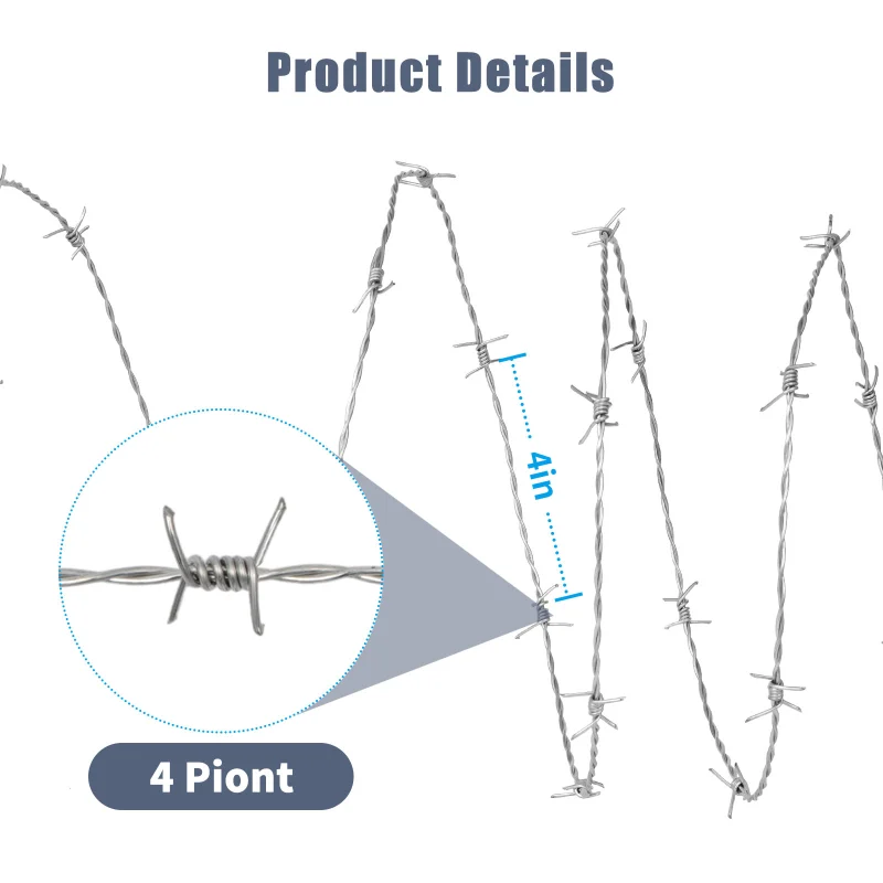 HONYTA Barbed Wire 328FT, 4 Point 15Gauge Barbed Wire Fence, Useful Protection for Wall, Garden, Factory